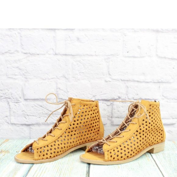 Musse & Cloud Aiden Orange Leather Back Zip Perforated Peep Toe Sandals Size 9 - Picture 2 of 9